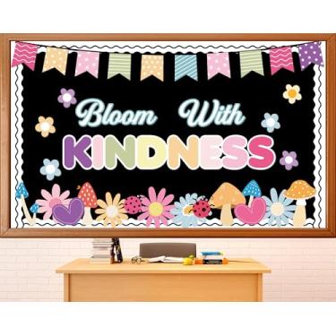Imagem de Decoração de quadro de avisos Spring Kindness Bloom with Kindness Classroom Bulletin Board Flores coloridas recortes de papel para primavera suprimentos de festa volta às aulas sala de aula lousa