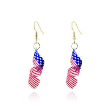 Imagem de LKingel Brincos femininos de 4 de julho para o Dia da Independência, brincos patrióticos de fogos de artifício com glitter, vermelho, branco, azul, brincos leves com bandeira dos EUA, Acrílico, Sem
