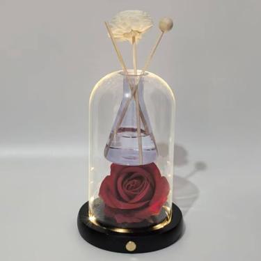 Imagem de Curntiy Frascos difusores de palheta de vidro vazio com 3 peças de varetas de palheta e base de madeira com luzes, conjuntos de difusor de palheta de substituição DIY para óleo essencial, decoração