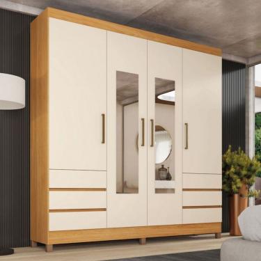 Imagem de Guarda-Roupa Casal Roma 4 Portas 6 Gavetas Cinamomo/Off White - Demobile