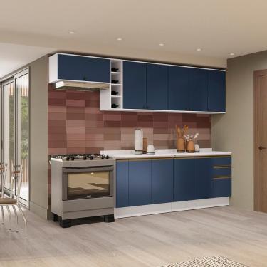 Imagem de Armário De Cozinha Completa 100% Mdf 300cm Branco/azul Profundo Celeste Kappesberg