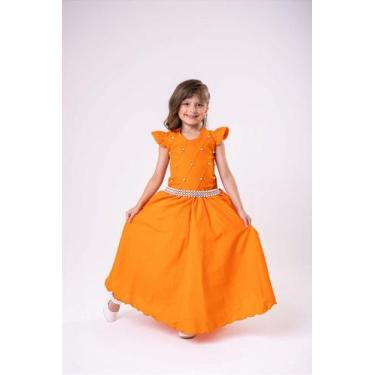 Imagem de Vestido Infantil Longo Dama de Honra Terracota Luxo para Festas de For