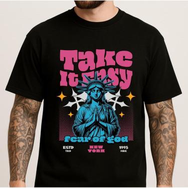 Imagem de Camiseta Masculina Básica Estampa Premium Camisa Preta Caimento Confortável Casual 100% Algodão-Masculino