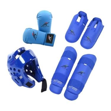 Imagem de Zxpjkyu Conjunto de Equipamentos de Karatê, Capacete de Boxe, Luvas de Boxe para Exercícios com Caneleiras para Luta Livre, MMA, E Muay Thai, azul S