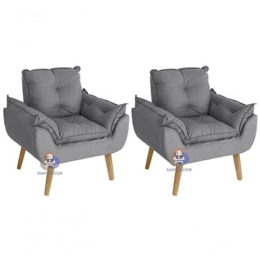 Imagem de Kit 02 Poltrona Decorativa Opala Cinza Smf Decor