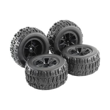 Imagem de YIJU Conjunto de 4 rodas e pneus RC de 90 mm na cor preta para upgrade e substituição de peças para caminhões RC elétricos off-road na escala 1/16 (modelos