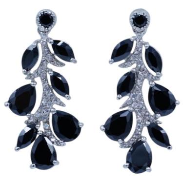 Imagem de Brinco Zircônia Brilhos Semijoia Akasaki BC2210, Prateado, Preto