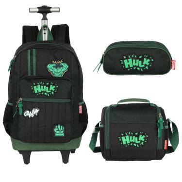 Imagem de Kit Mochila Lancheira Estojo Escolar Hulk Iron Man Avengers-Masculino