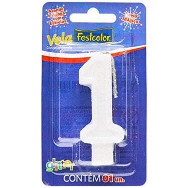 Imagem de Vela Para Aniversario N.01 Glitter Branca - Caixa com 10 Unidade(s), Festcolor, 105311, Branca