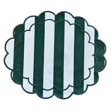 Imagem de Jogo Americano Impermeável Listrado Branco e Verde Mesa e Cia