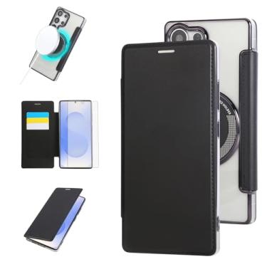 Imagem de Asuwish Capa de celular para Samsung Galaxy S24 Ultra 5G com protetor de tela magnético de vidro temperado e bloqueio de RFID MagSafe S24Ultra 24S S 24 24Ultra feminino masculino preto