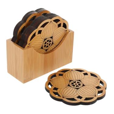 Imagem de DINHEAROM 1 conjunto de porta-copos de lótus de bambu para bebidas e pires de bambu resistentes ao calor, decoração elegante de mesa de chá para casa, café, restaurante