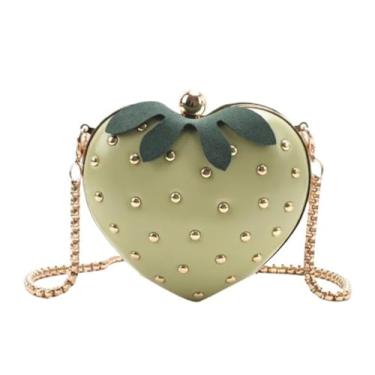 Imagem de Bolsa tiracolo feminina fashion de verão fofa de morango rebite de osso de cobra bolsa de corrente, Verde, One Size