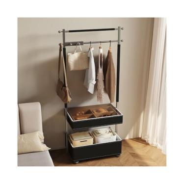 Imagem de Cabideiro móvel para corredor, quarto, piso de couro, de aço inoxidável, mesa de cabeceira, cabide integrado com suporte para chapéu de armazenamento (preto)