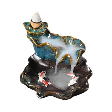Imagem de Queimador de incenso, cerâmico, cachoeira, refluxo, sândalo, incenso para decoração de escritório, casa (azul claro)