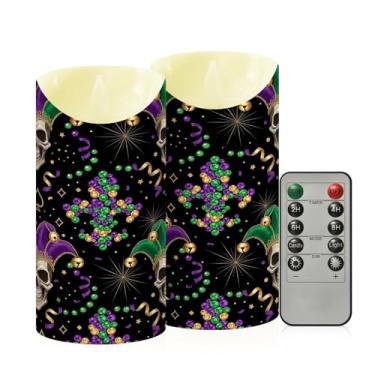 Imagem de Wassud Pacote com 2 velas sem chama de carnaval com controle remoto, velas realistas cintilantes com temporizador, velas decorativas para Natal, casamento, festa, decoração de casa média