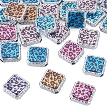 Imagem de 30 peças de contas de acrílico de cubo opaco estampado xadrez leopardo 22 mm quadrado revestimento UV contas espaçadoras soltas para artesanato faça você mesmo amizade pulseira brinco joias fazendo