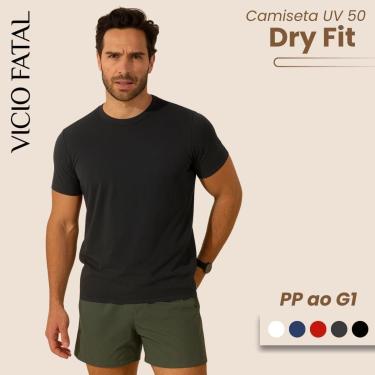 Imagem de Camiseta Masculina Dry UV 100 Manga Curta Lisa com Elastano Malha Visco Lycra Academia Treino-Masculino