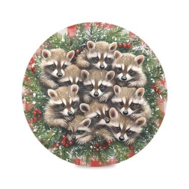 Imagem de STAYTOP Lindo guirlanda de Natal guaxinim redondo 4 peças, tapetes de mesa antiderrapantes fáceis de limpar para casa, cozinha, churrasco, festa, decoração de mesa