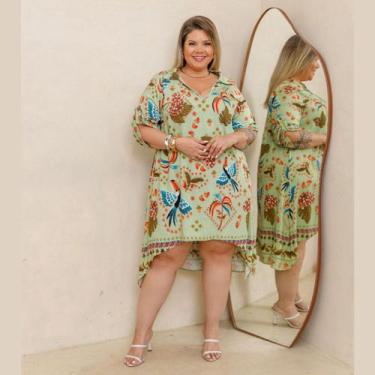 Imagem de Vestido Feminino Manga 3.4 Chamise Gola V Plus Size - Rosana Farcait, 