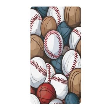 Imagem de Blueangle Lençol de berço padrão para berço infantil - Lençóis de algodão macio e respirável com estampa de bolas de beisebol (555)