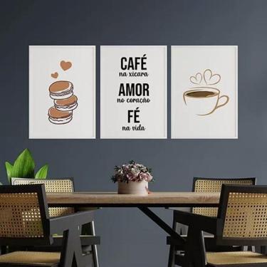 Imagem de Kit 3 Quadros Café Amor E Fé 45X34Cm - Madeira Branca