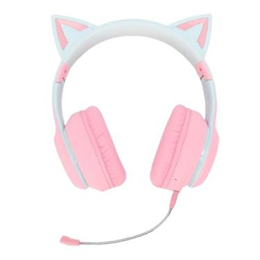 Imagem de EBTOOLS Fone de Ouvido para Jogos LED, Fones de Ouvido Sem Fio 5.3 Com Luzes de Controle de Toque de 7 Cores, Som Estéreo de 40 Mm, Faixa de Cabeça Ajustável, Protetores de (PINK)