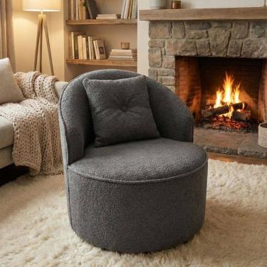 Imagem de Poltrona Orgânica Decorativa Confortável Amore Bouclê Cinza Escuro