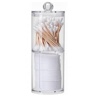 Imagem de Porta Algodão Cotonete Acrílico Transparente Organizador de Cosméticos Duplo