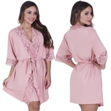 Imagem de Robe Sofia de Microfibra Light e Renda Feminino - Biografia da Moda, R