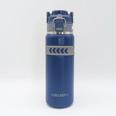 Imagem de Garrafa Térmica 750ml Aço Inox com Canudo Antivazamento Garrafa de Água Térmica que Mantém Bebidas Quentes e Frias por Horas Academia, Esporte e Uso Diário (AZUL)