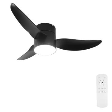 Imagem de GESUM Ventilador de teto com luzes, ventiladores de teto de 96,5 cm de montagem embutida com controle remoto, regulável, 3CCT, reversível, ventiladores de teto pretos para quarto, cozinha, varanda e
