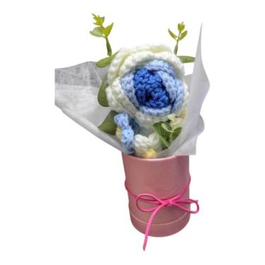 Imagem de Arranjo de Flores em Crochê Artificial Mini | Decoração Artesanal para Mesa | (flor azul)