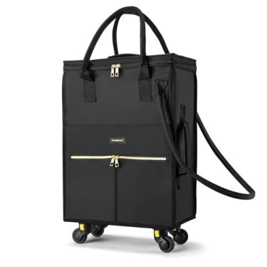 Imagem de Bolsa de compras reutilizável com rodas, bolsa de viagem dobrável, bolsa de bagagem de mão com alça e capa de zíper para viagem, carrinho de compras leve com rodinhas (fosco-preto, pequeno_41L)