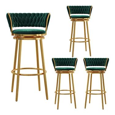 Imagem de Banquetas de bar conjunto de 4 bancos de bar giratórios cadeiras de barra de veludo com encosto, bancos de ilha acolchoados para cozinha, sala de jantar, resta