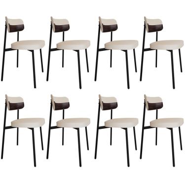 Imagem de Kit 08 Cadeiras Estofada Para Sala de Jantar Astrid Preto C01 Linho Palha Courino Café - Lyam Decor
