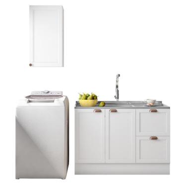 Imagem de Cozinha Modulada Unna 2 Peças Aéreo 41cm E Balcão 120cm Branco Sem Tampo - Poliman Móveis Branco