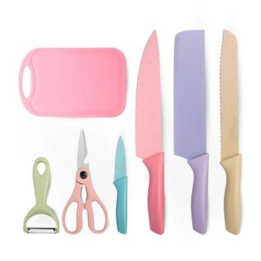 Imagem de Conjunto De Facas 6 Peças Aço Inoxidável Colorido Multifuncional Para Cozinha