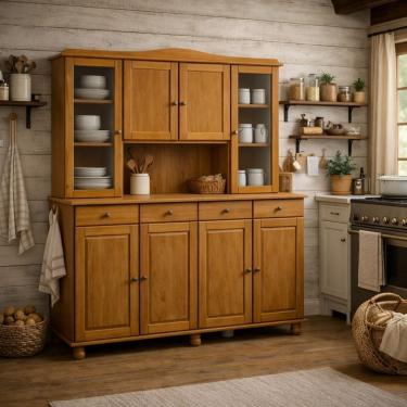 Imagem de Cristaleira Madeira Maciça 4 Portas Cozinha Armário Bancada