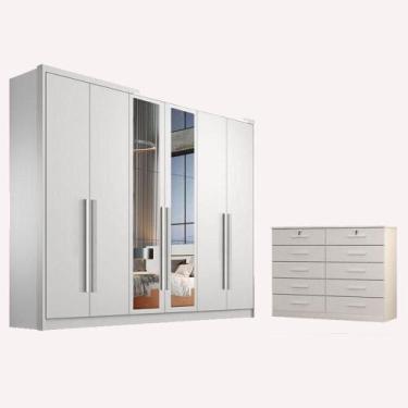 Imagem de Guarda Roupa Casal Livorno Com Espelho E Gaveteiro Milão Com Chave Nev