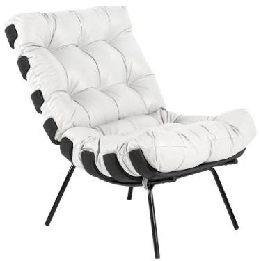 Imagem de Poltrona Costela Preto L04 Couro Branco - LYAM DECOR