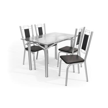 Imagem de Conjunto Mesa Elba Tampo De Vidro Incolor Com 4 Cadeiras Cromada/preto