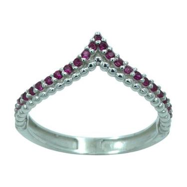 Imagem de Anel em Prata 925 Aro Duplo em V com Zircônias Pink e Bolinhas - Desig