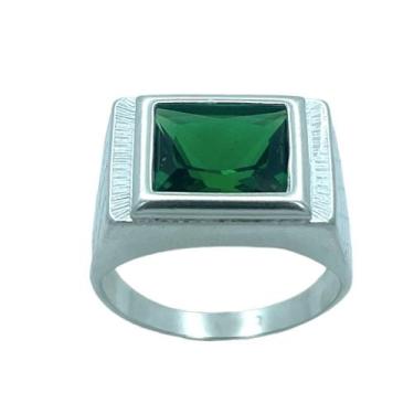 Imagem de Anel em Prata 925 Retangular com Zircônia Verde - Joia Exclusiva - Jus