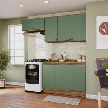 Imagem de Armário de Cozinha Compacta 100% MDF 200cm Nogueira/Verde Celeste Kapp