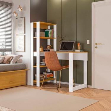 Imagem de Mesa Escrivaninha com Estante e Licce 4 Prateleiras 120cm Freijó E Bra