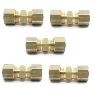 Imagem de Kit 5 União Compressão Porca Anilha 1/4a X 1/4a Tubo Cobre - ALUMEGAS