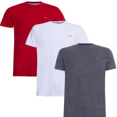 Imagem de Kit Camiseta Industrie Básica Bordada França Clássico  Algodão Premium Masculina 3 peças Cores-Masculino