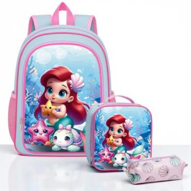 Imagem de Kit Mochila Infantil Feminina Menina Grande Costas Estojo Lancheira Es