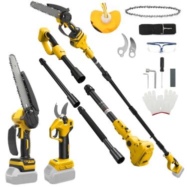Imagem de Mini motosserra de 20 cm com haste de extensão e tesouras elétricas de 30 mm compatível com bateria Dewalt 20 V, conjunto de ferramentas de jardim 4 em 1 alcance máximo de até 4,57 m para poda de